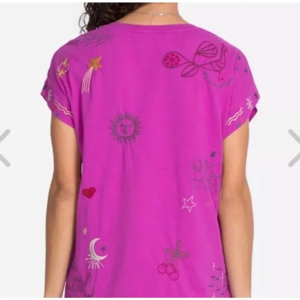 Johnny Was Kai Pink Purple Embroidered Short Sleeve Relaxed Tee Top Sz XL - Picture 2 of 9